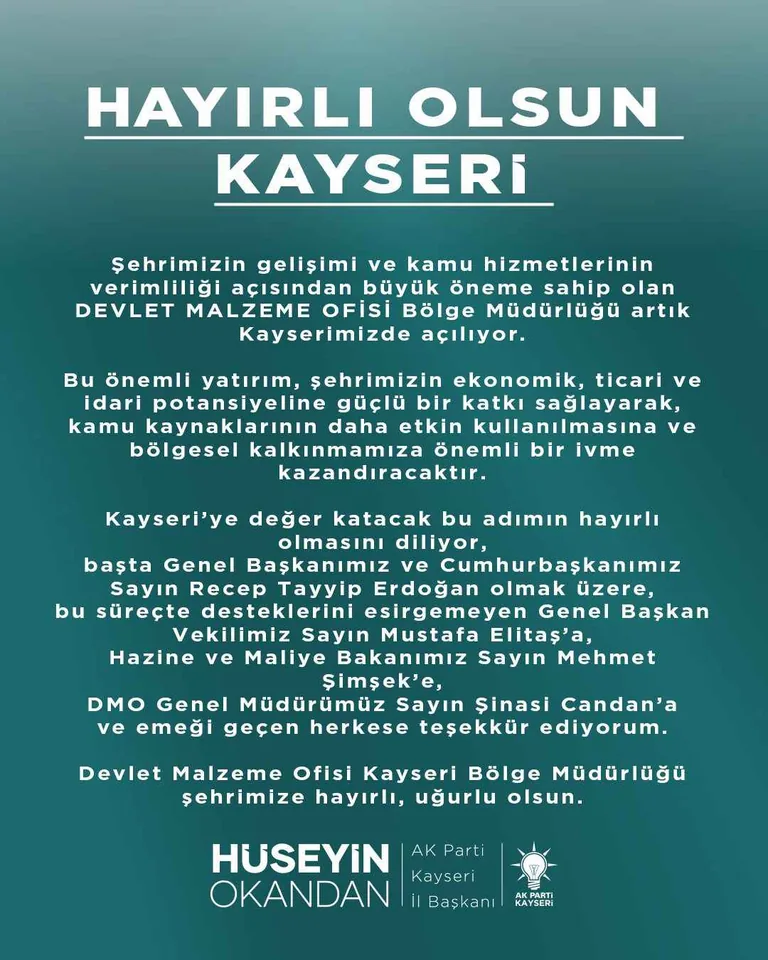 Devlet Malzeme Ofisi Bölge Müdürlüğü Kayseri’de Açılıyor! — haber görseli