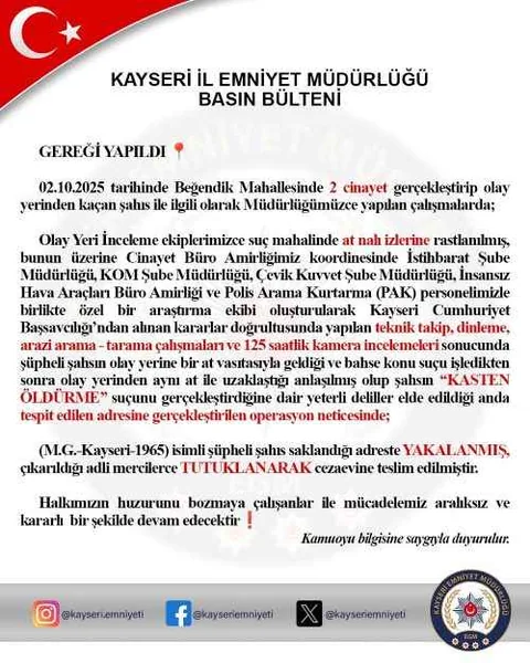 ÇİFTE CİNAYETİN ŞÜPHELİSİ, AT İZİNDEN YAKALANDI — haber görseli