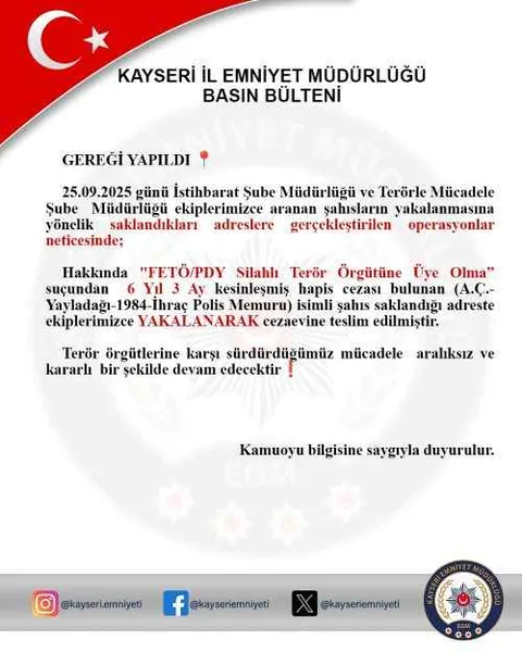 Kayseri’de FETÖ’den Aranan İhraç Polis Yakalandı — haber görseli