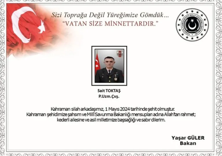 Pençe-Kilit bölgesinde mevziye yıldırım düşmesi sonucu bir askerimiz şehit oldu — haber görseli