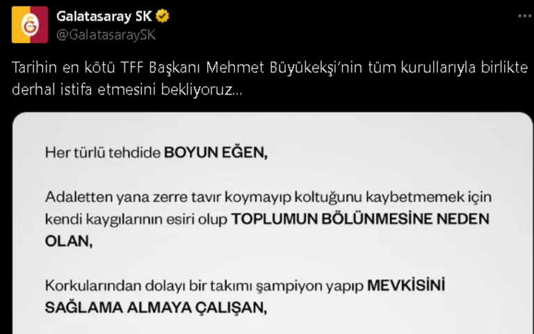 Türk Futbolunda Kazan Kaynıyor! Galatasaray, Mehmet Büyükekşi'yi İstifaya Çağırdı — haber görseli