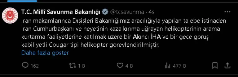 Türkiye'den İran'a Yardım! Akıncı İHA ve Gece Görüşlü Helikopter Kaza Bölgesine Ulaştı — haber görseli