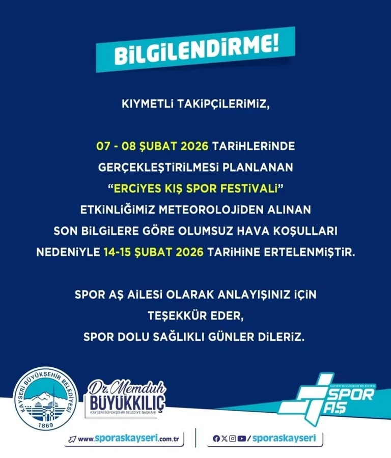 Erciyes Kış Spor Festivali Hava Şartlarına Takıldı: Yeni Tarih 14-15 Şubat — haber görseli