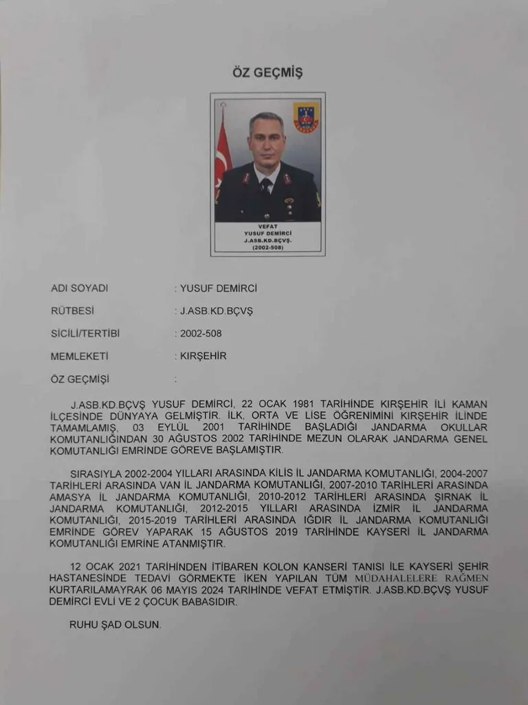 Jandarma Astsubay Kıdemli Başçavuş Demirci kansere yenik düştü — haber görseli