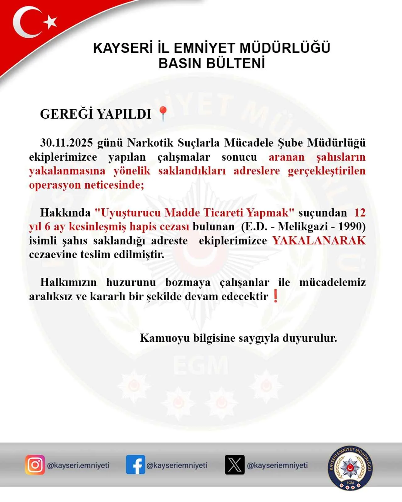 12 Yıl 6 Ay Hükümlü Zehir Taciri, Saklandığı Adreste Yakalandı — haber görseli
