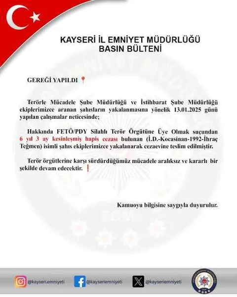 FETÖ Üyesi İhraç Teğmen Kayseri’de Yakalandı — haber görseli