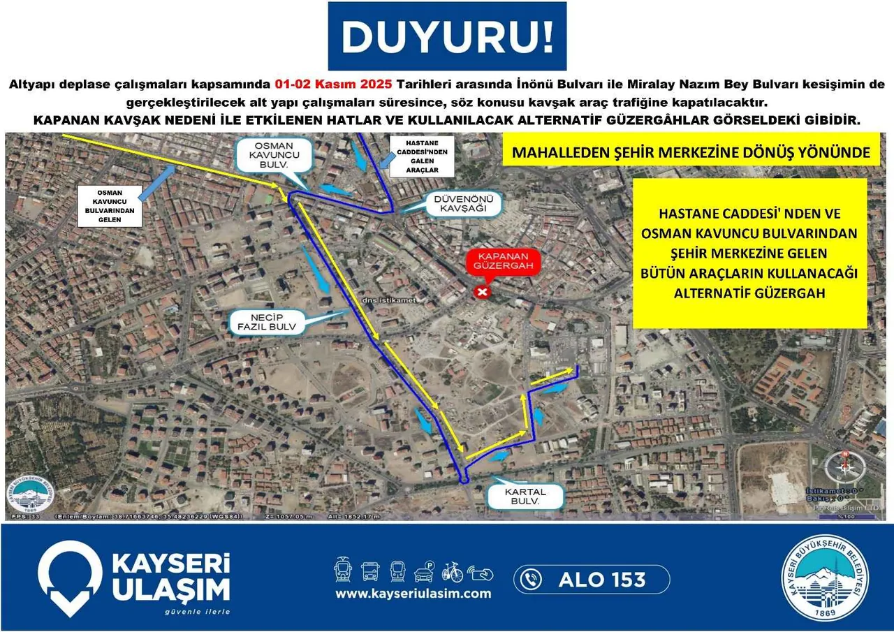 DİKKAT! İNÖNÜ – MİRALAY NAZIM BEY KAVŞAĞI 2 GÜN BOYUNCA KAPALI : İŞTE ALTERNATİF GÜZERGAHLAR — haber görseli