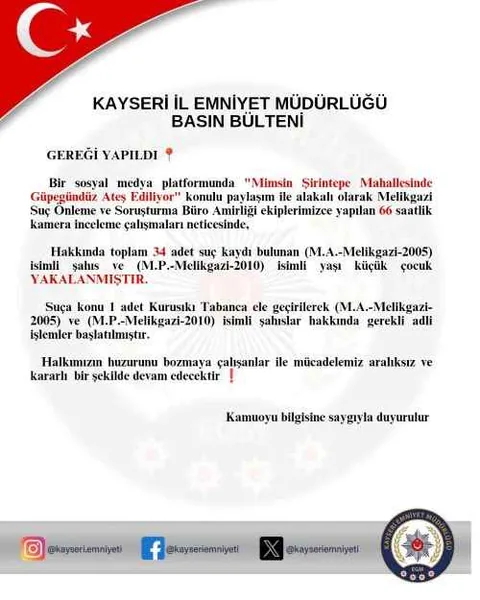 Kayseri’de Güpegündüz Silah Sesleri Polisi Harekete Geçirdi! 34 suç kaydı bulunan şüpheli yakalandı — haber görseli