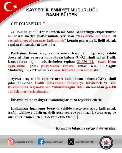 10 Yaşındaki Çocuğa Araç Kullandırdı, Cezası Ağır Oldu! — haber görseli