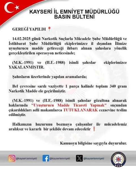 GEREĞİ YAPILDI! Kayseri Polisi Uyuşturucu Tacirlerini Kıskıvrak Yakaladı! — haber görseli