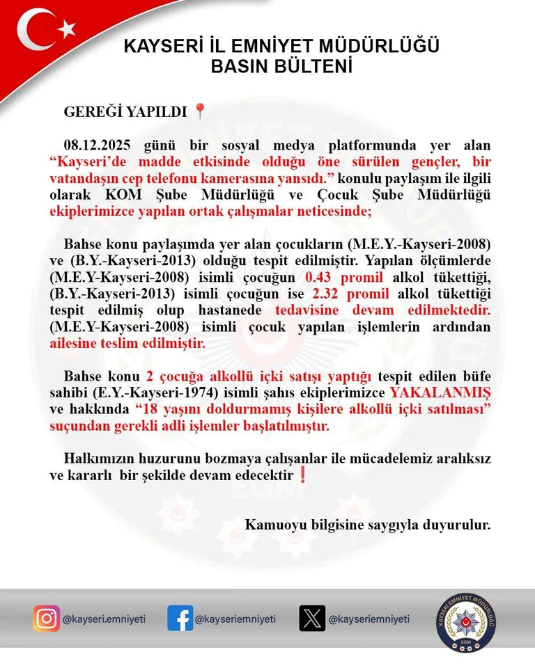 Skandalın Adresi Kayseri: Çocuklara Alkol Satan Büfe Sahibi Gözaltında — haber görseli