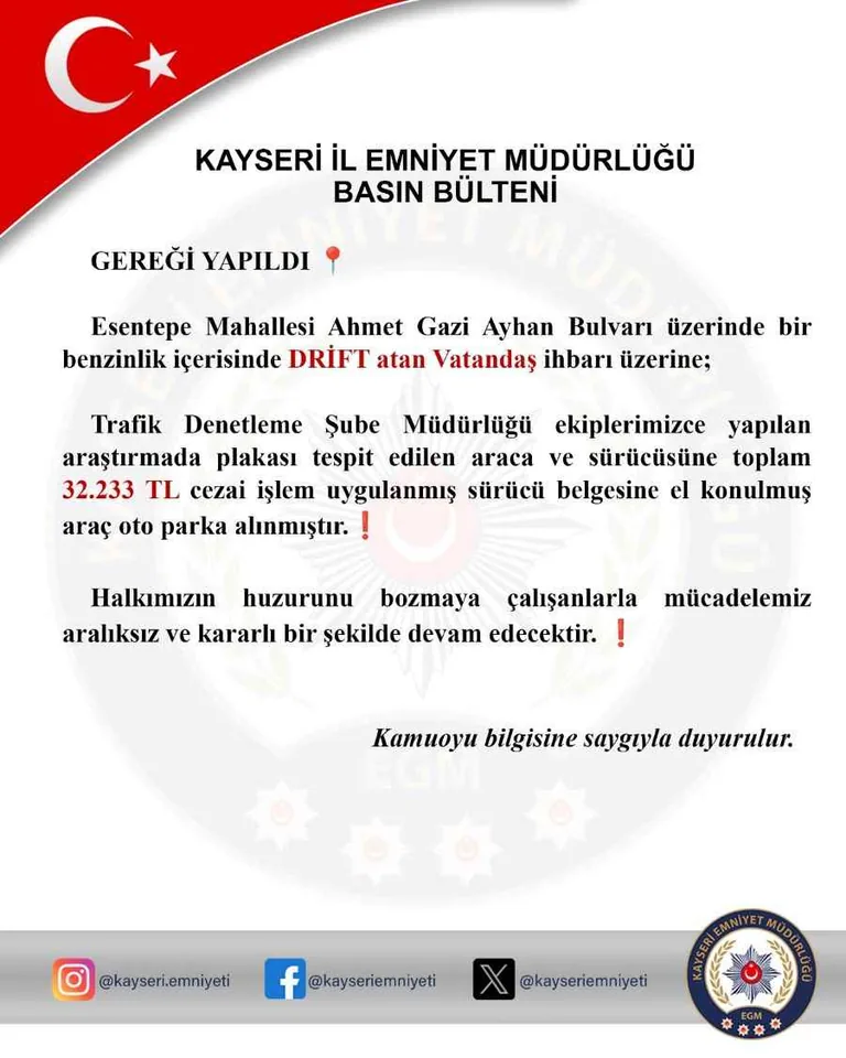 Drift Şov Pahalıya Patladı: 32 Bin 233 TL Ceza — haber görseli