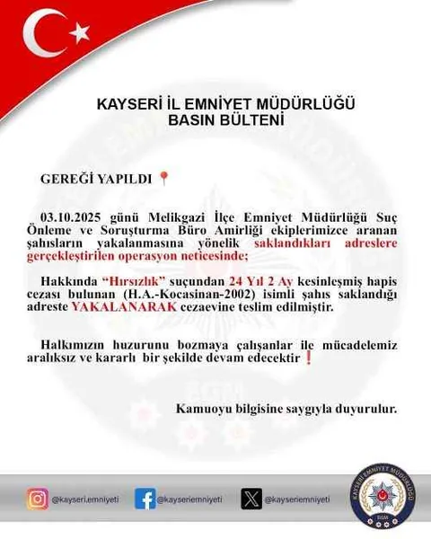 24 Yıl 2 Ay Hapis Cezasıyla Aranan Hırsız Yakalandı — haber görseli