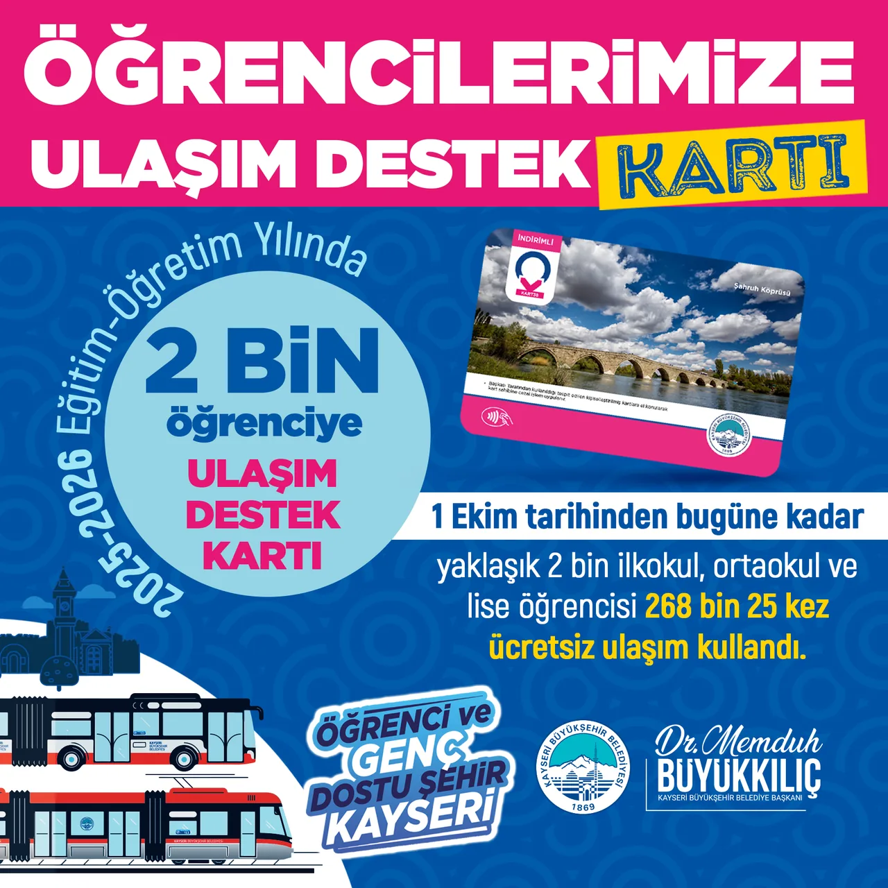 KAYSERİ BÜYÜKŞEHİR’İN ULAŞIM DESTEĞİNDEN 2 BİN ÖĞRENCİ FAYDALANIYOR — haber görseli