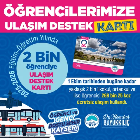 KAYSERİ BÜYÜKŞEHİR’İN ULAŞIM DESTEĞİNDEN 2 BİN ÖĞRENCİ FAYDALANIYOR — haber görseli