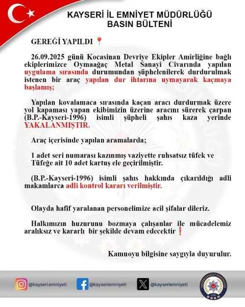 Ekiplerin Üzerine Araç Sürdü! Kayseri’de Film Gibi Kovalamaca — haber görseli