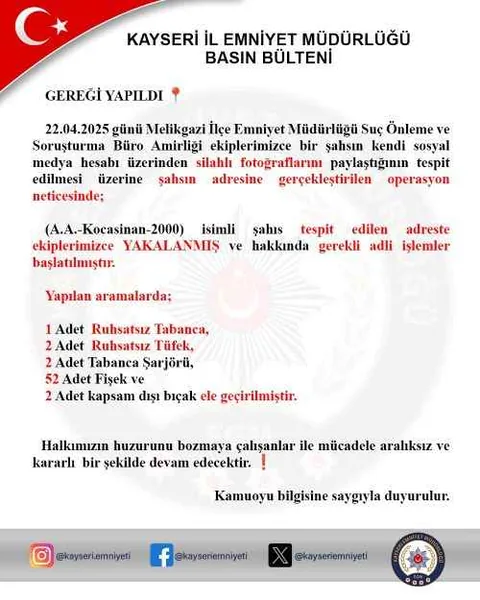 Sosyal Medyada Silahlı Paylaşım Yapan Şahıs Yakalandı! — haber görseli