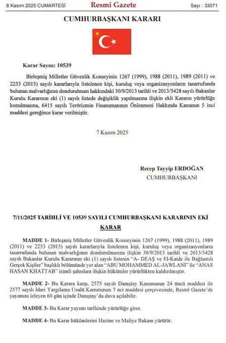 Türkiye'den Ahmed Şara kararı! Mal varlıklarına yönelik dondurma kararı kaldırıldı . — haber görseli