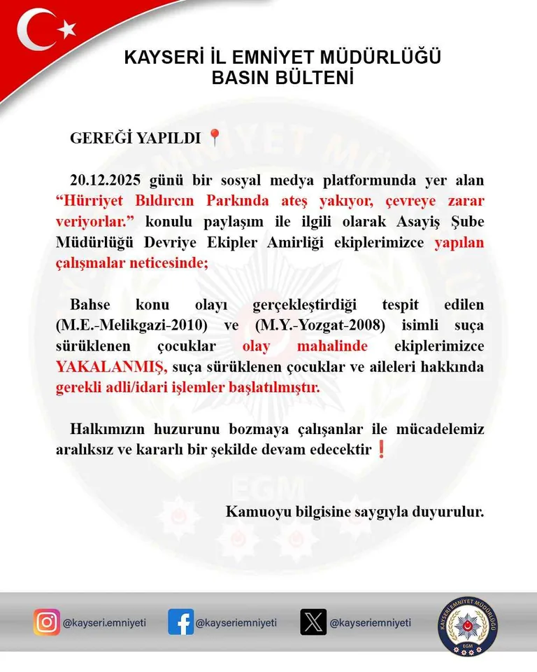 Hürriyet Bıldırcın Parkı’nda Ateş Yaktılar! Çevreye Zarar Veren Çocuklar Yakalandı — haber görseli