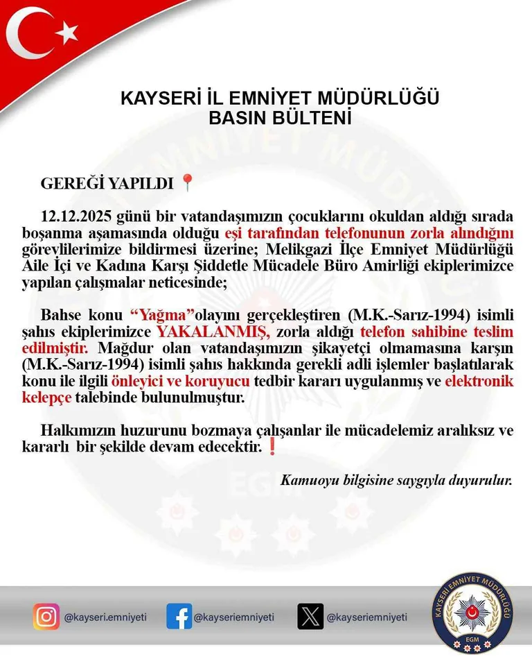 Boşanma Aşamasında Ki Eşinin Telefonunu Zorla Gasp Eden Şahıs, Yakalandı — haber görseli