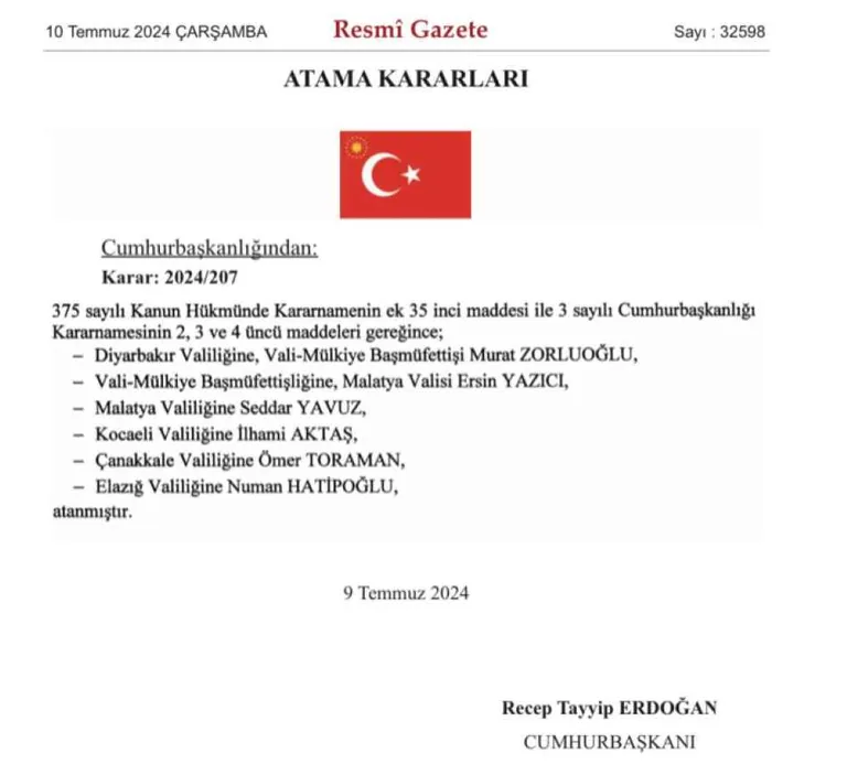 Cumhurbaşkanı Erdoğan İmzaladı, 5 İlin valisi değişti — haber görseli