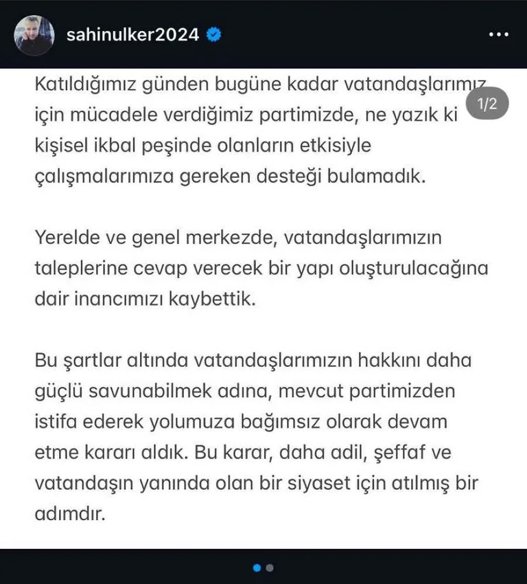 Belediye Meclis Üyesi Şahin Ülker İYİ Parti'den İstifa etti — haber görseli