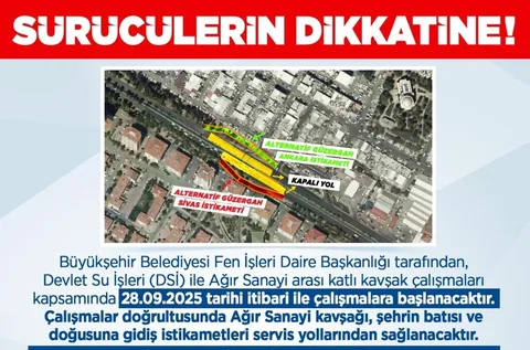 Kayseri Katlı Kavşak Çalışmaları Başlıyor: DSİ – Ağır Sanayi Trafik Düzeni ve Alternatif Güzergahlar — haber görseli