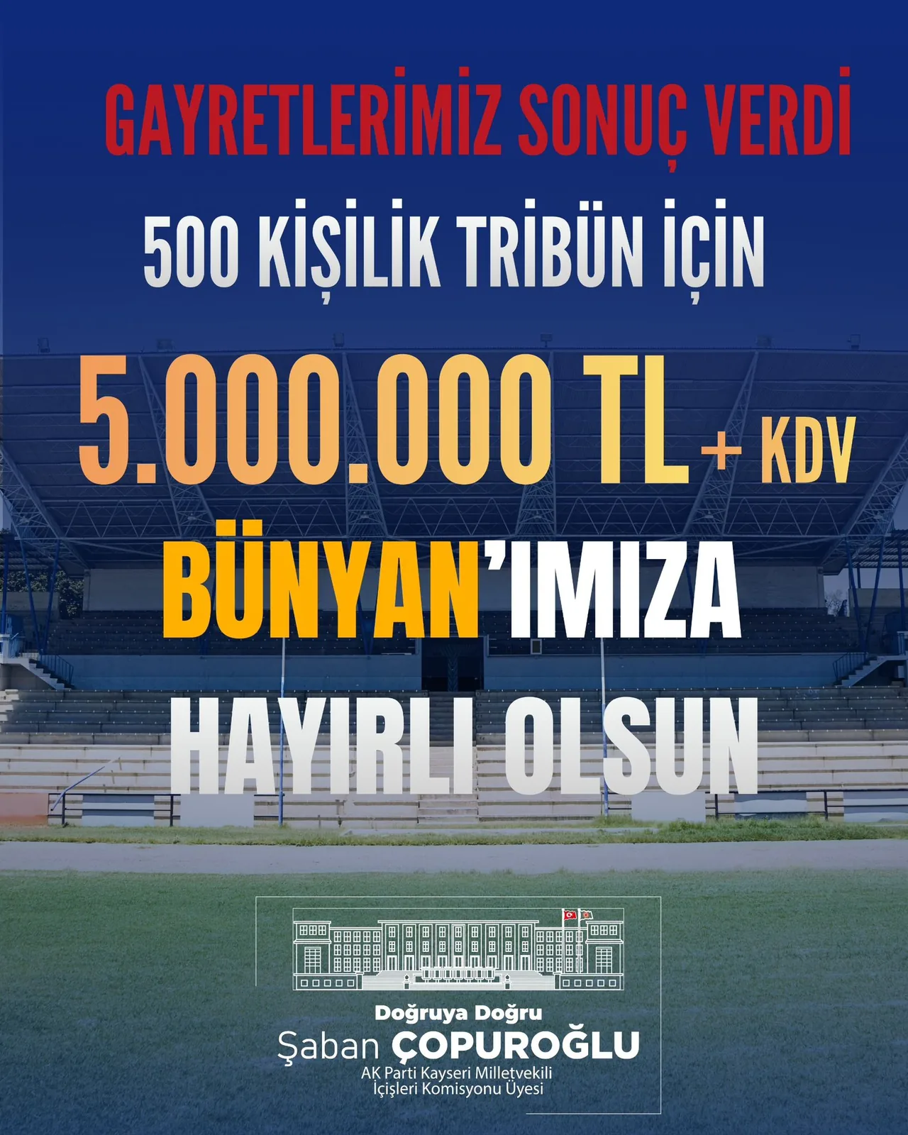 Bünyan spor altyapısına önemli yatırım! Vekil Çopuroğlu Duyurdu: 500 kişilik tribün için 5 milyon TL destek — haber görseli