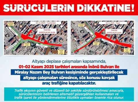 DİKKAT! İNÖNÜ – MİRALAY NAZIM BEY KAVŞAĞI 2 GÜN BOYUNCA KAPALI : İŞTE ALTERNATİF GÜZERGAHLAR — haber görseli