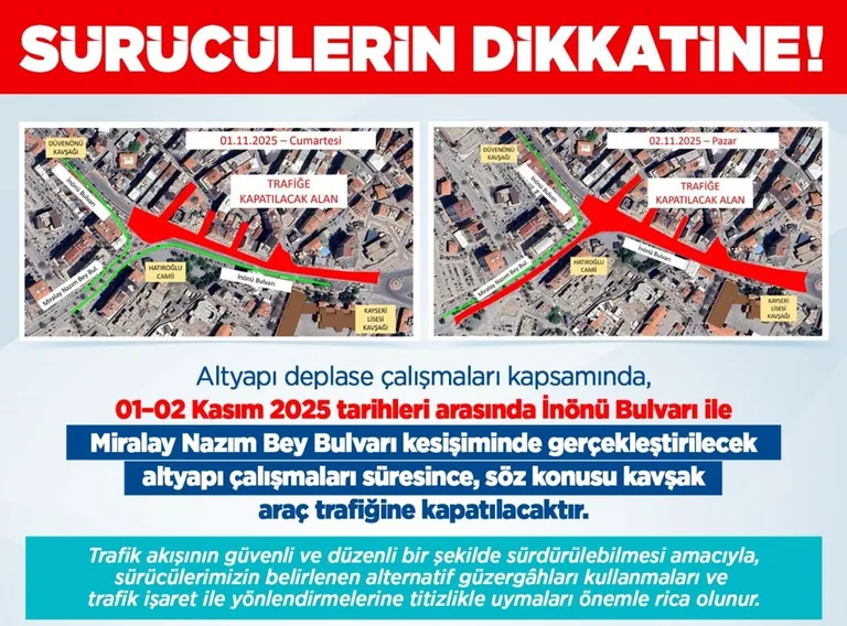 DİKKAT! İNÖNÜ – MİRALAY NAZIM BEY KAVŞAĞI 2 GÜN BOYUNCA KAPALI : İŞTE ALTERNATİF GÜZERGAHLAR — haber görseli