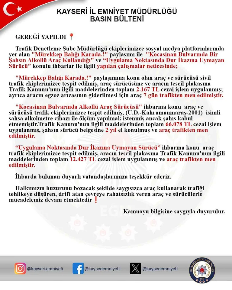 Kayseri’de trafik magandalarına ağır darbe — haber görseli