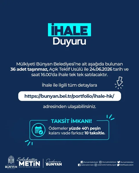 Bünyan Belediyesi’nden Büyük İhale: 36 Taşınmaz Satışa Çıkıyor! Ödemelerde 10 Taksit İmkanı — haber görseli