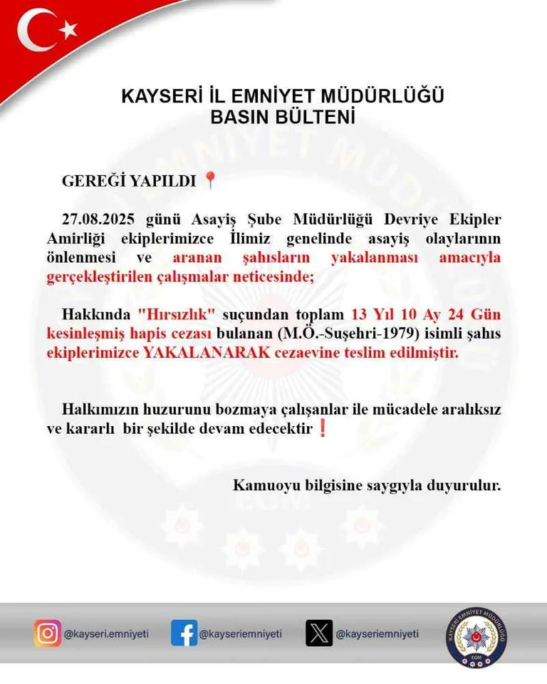 13 Yıl 10 Ay Hapis Cezası Bulunan Kadın Hırsız Yakalandı — haber görseli
