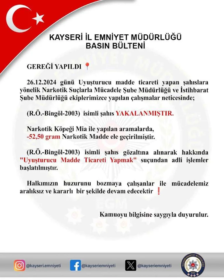 KAYSERİ'DE YOLCU OTOBÜSÜNDE UYUŞTURUCU YAKALANDI: 1 GÖZALTI — haber görseli