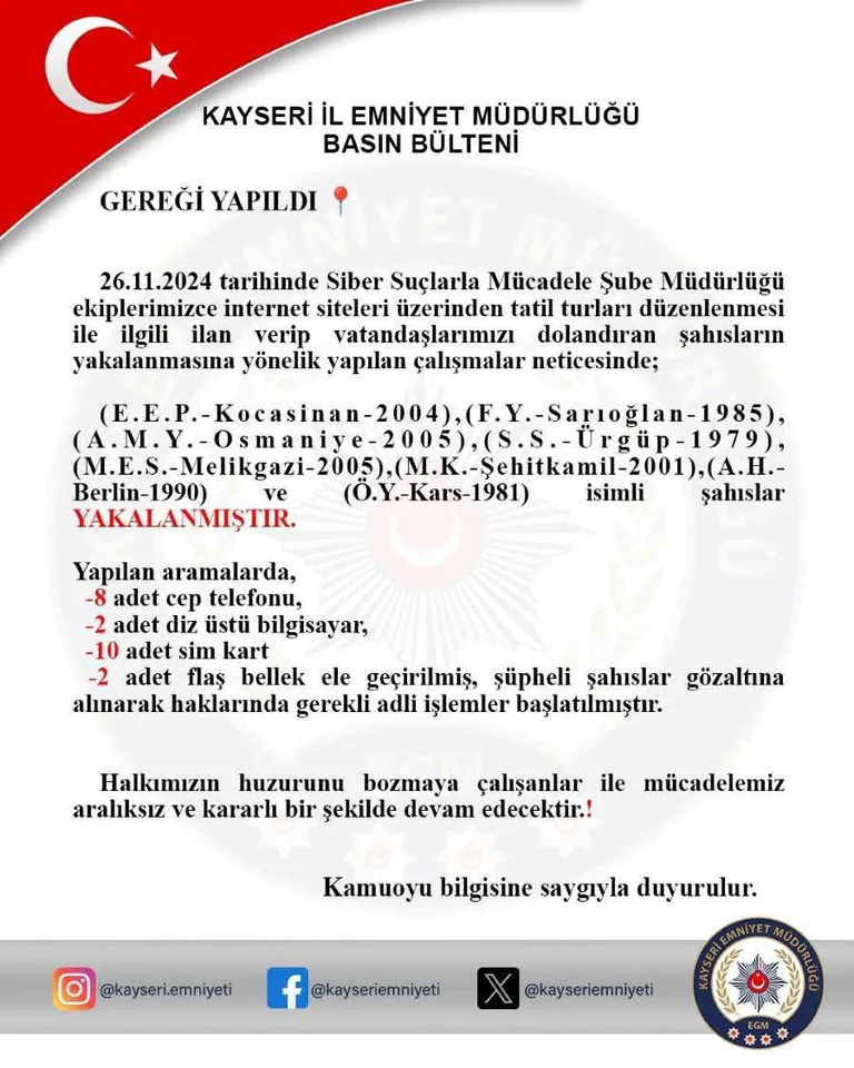 Dolandırıcıların Tatil Vurgunu Son Buldu: Kayseri'de Sahte Tur Düzenleyen Çete Çökertildi — haber görseli