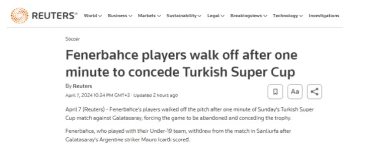Fenerbahçe'nin Süper Kupa Protestosu Dünya Basınında Manşet Oldu — haber görseli