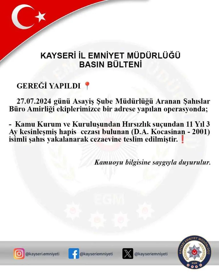 Kamu Kurumundan Hırsızlık Suçundan 11 Yıl Hapisle Aranan Firari Yakalandı — haber görseli