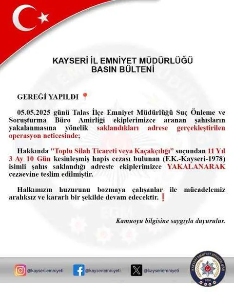 11 Yıl Hükümlü Silah Kaçakçısı Saklandığı Adreste  Kıskıvrak Yakalandı — haber görseli