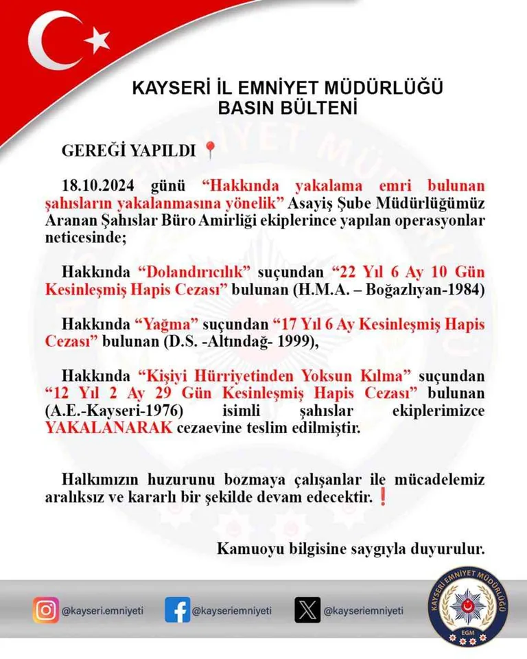 Kayseri’de Firari Üç Kişi Yakalandı — haber görseli