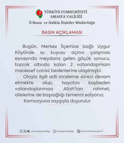Amasya’da Sondaj Çalışması Sırasında Göçük! 2 İşçi Hayatını Kaybetti — haber görseli