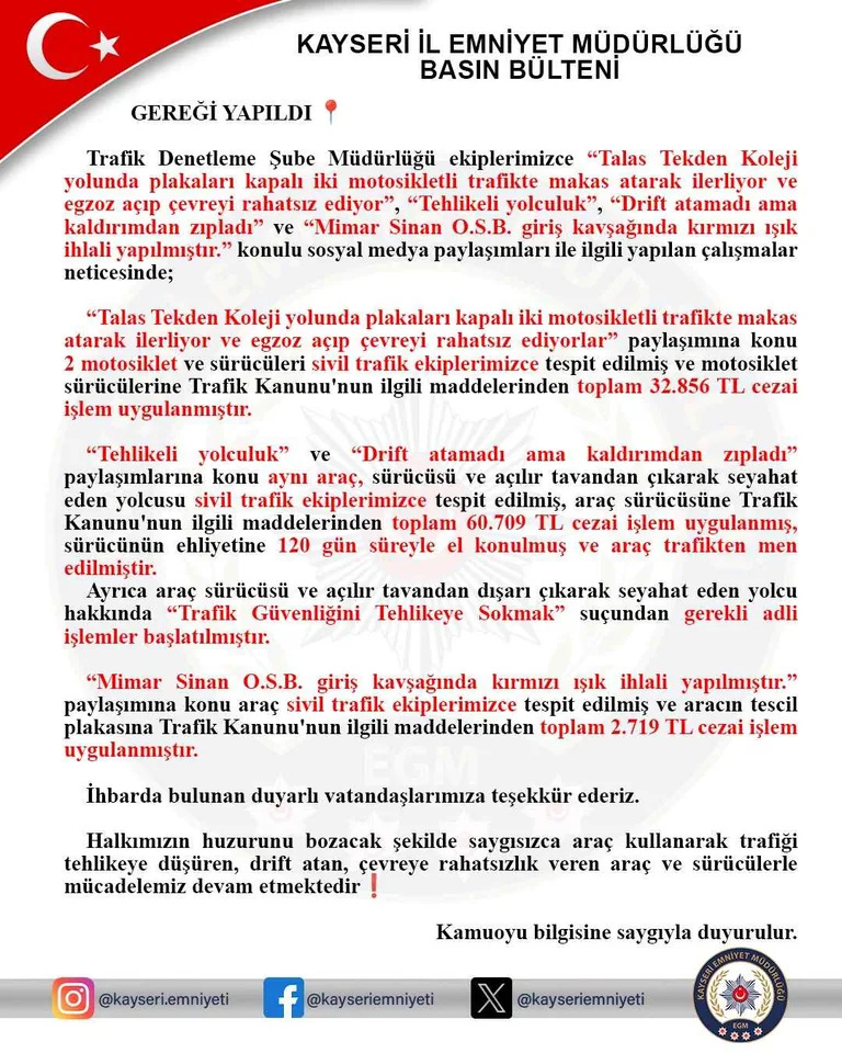 Trafik Güvenliğini Tehlikeye Atan Sürücüler Tespit Edildi! Sürücülere Rekor Ceza — haber görseli