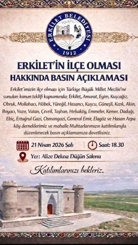 Erkilet İlçe Olma Yolunda Kenetlendi: 30 Muhtar ve Derneklerden Dev Zirve — haber görseli