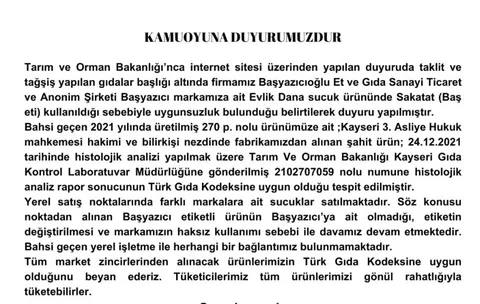 Başyazıcı’dan açıklama: “Taklit veya hileli listesinde adı geçen firma İle bağlantımız yoktur” — haber görseli
