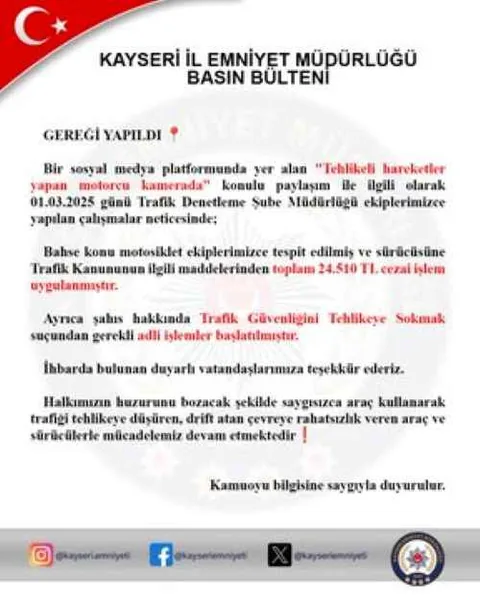 Kayseri'de Tehlikeli Motosiklet Şovu Pahalıya Patladı! — haber görseli