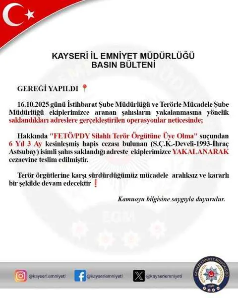 Kayseri’de FETÖ Operasyonu: Firari Astsubay Kıskıvrak Yakalandı! — haber görseli