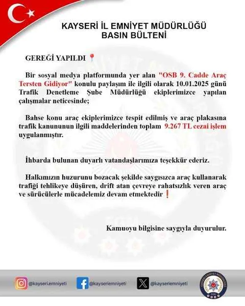 OSB'de Trafik Kurallarını Hiçe Sayan Sürücüye Ceza Yağdı! — haber görseli