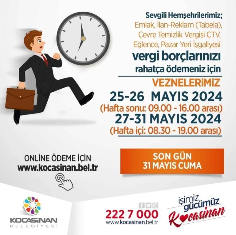 Kocasinan’da Vergi Ödemeleri İçin Vezneler Hafta Sonu Açık — haber görseli