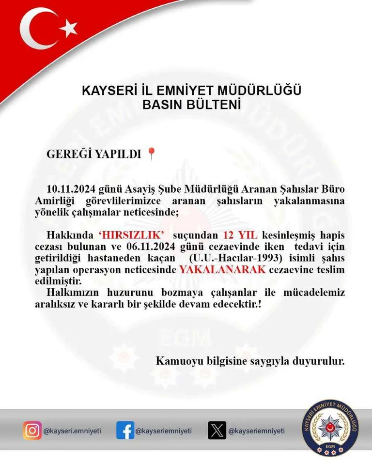Hastaneden Firar Eden Hükümlü Yakalandı — haber görseli