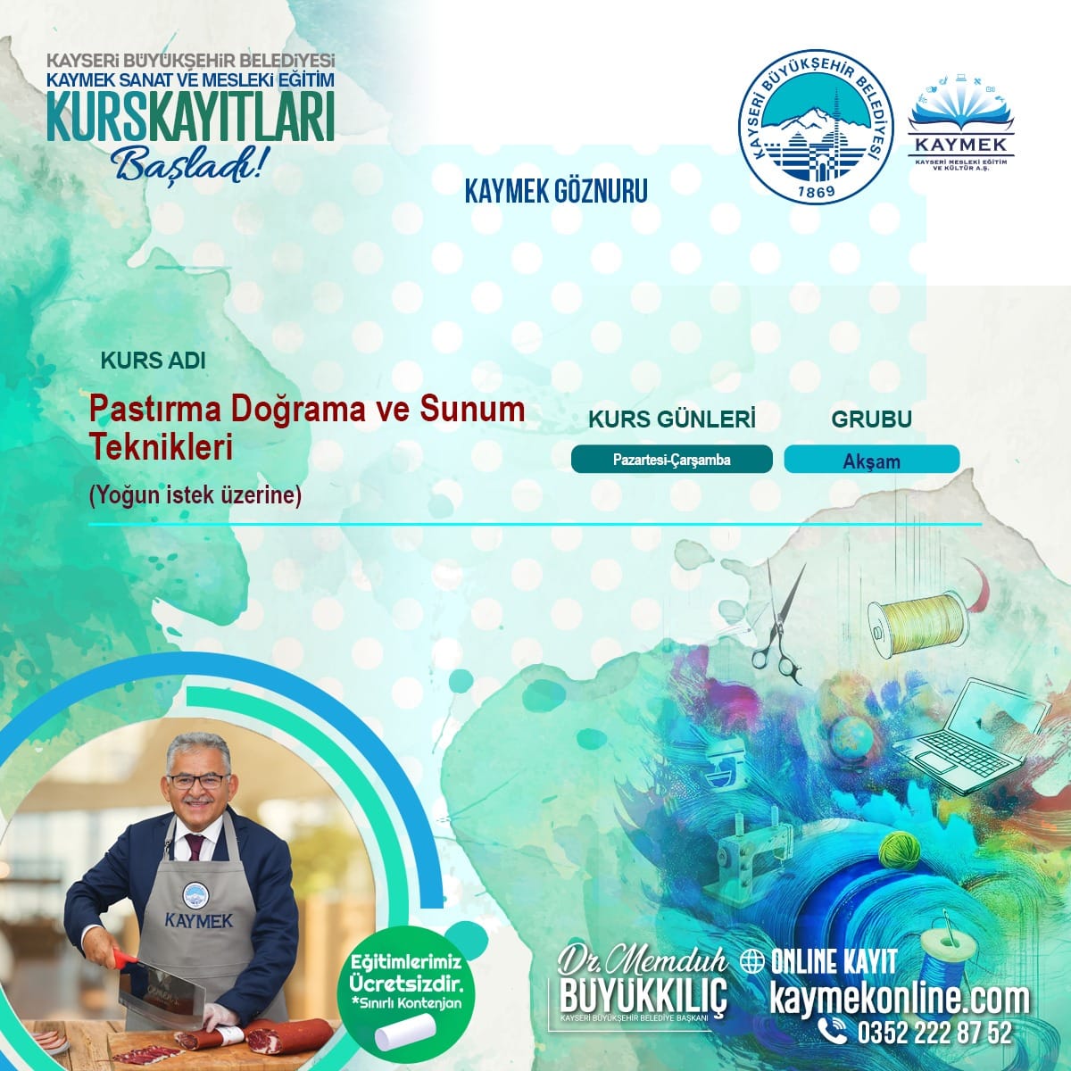 KAYMEK’ten Kurs! AB tescilli Kayseri pastırması için ücretsiz doğrama ve sunum eğitimi başlıyor