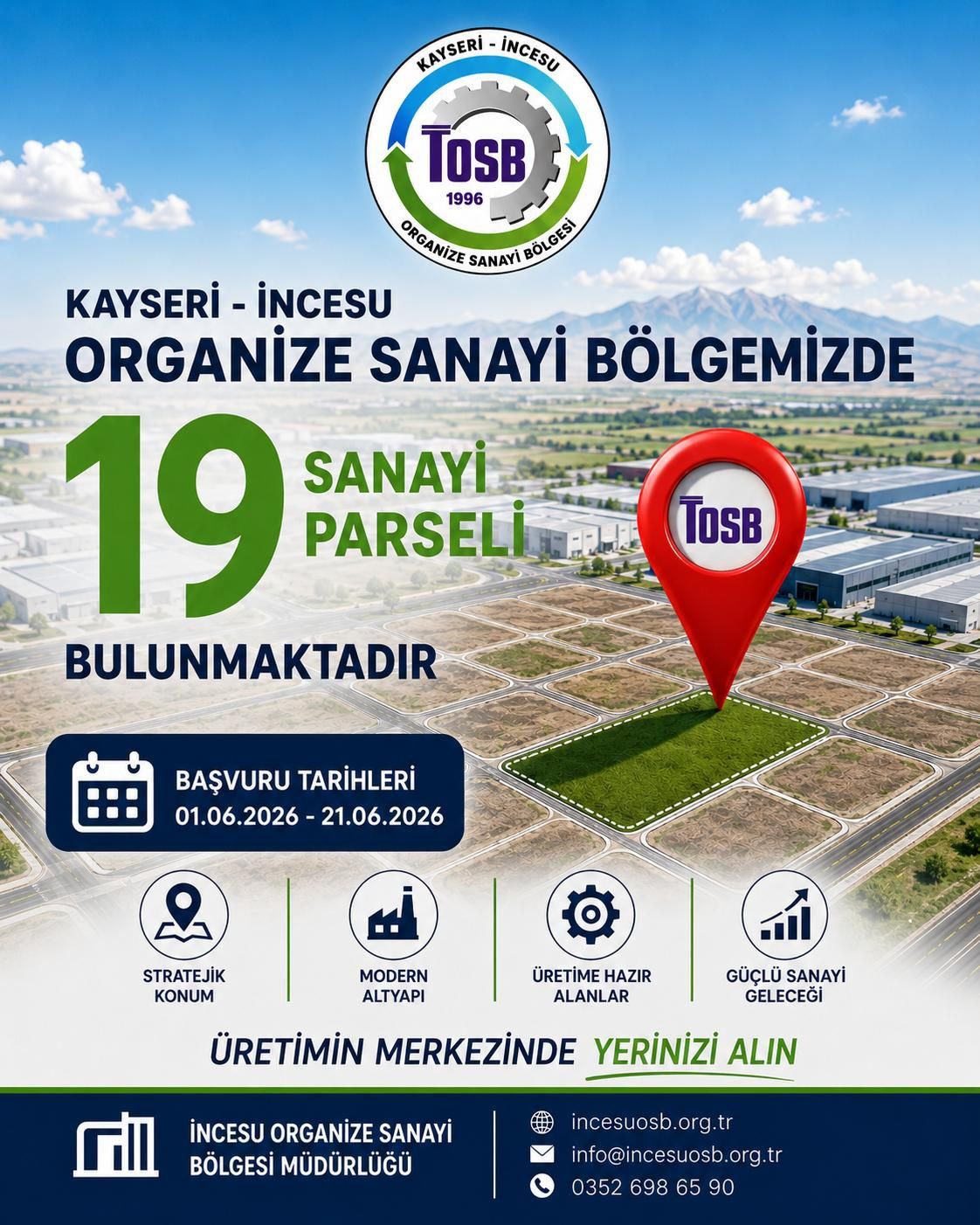 Kayseri'de Yatırım Yapacaklara Müjde! İncesu OSB'de 19 Sanayi Parseli Tahsise Çıktı